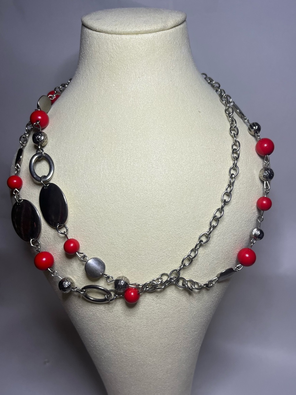 Red Beaded Multi-Chain Women’s Necklace - Unbranded
